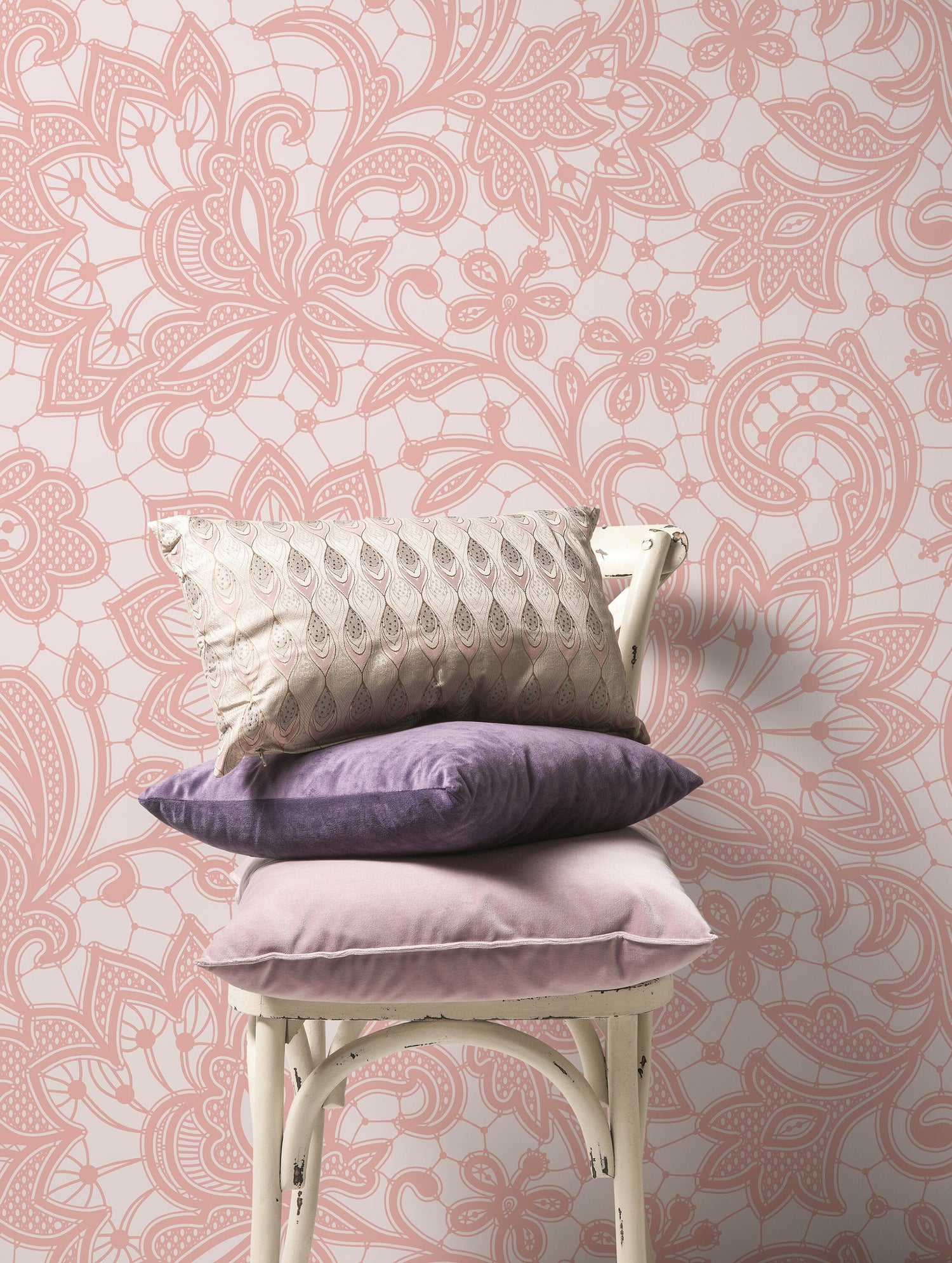 Pink Ornamental Garden / Peel and Stick Wallpaper Removable Wallpaper Home Decor Wall Art Wall Decor Room Decor - D211