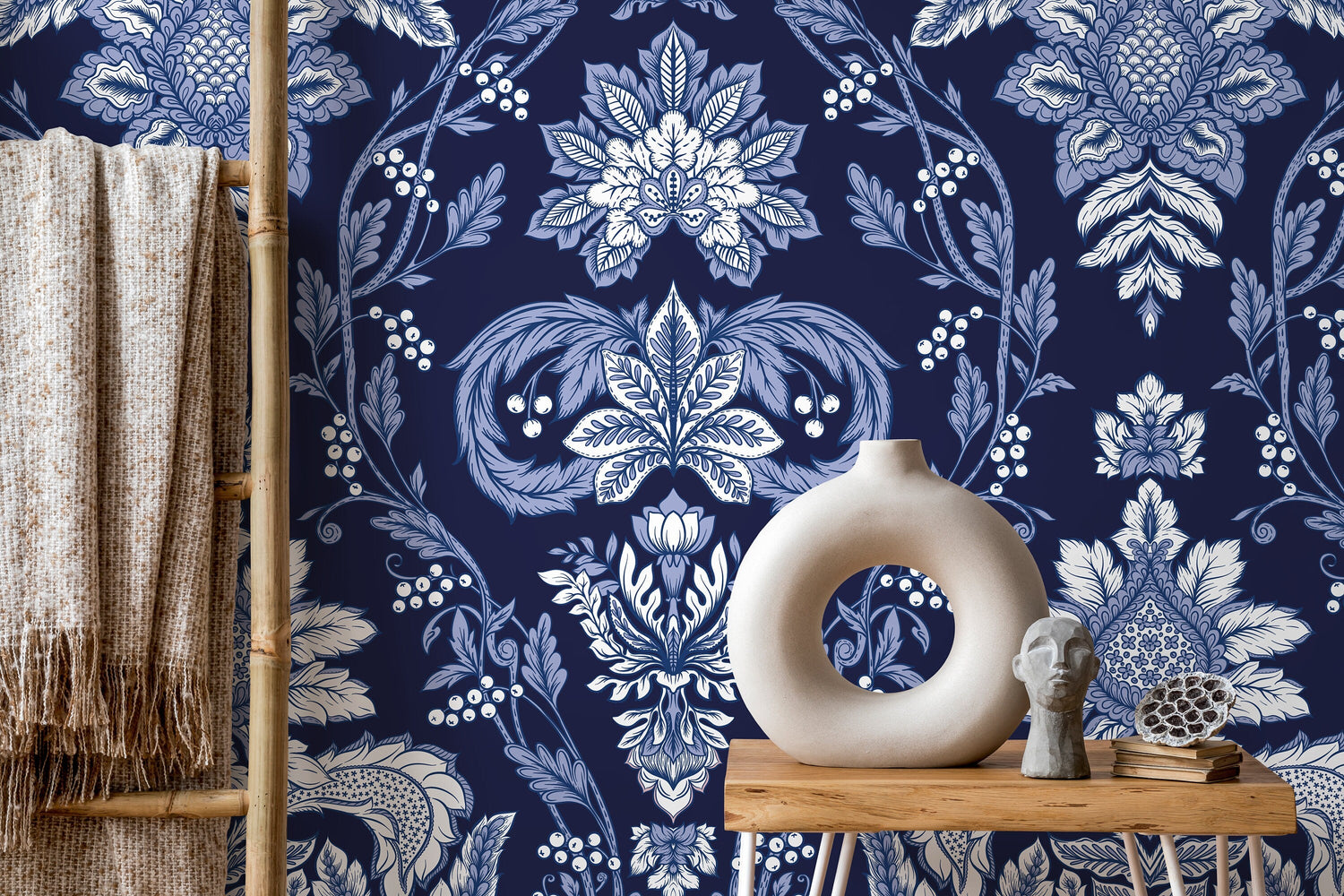 Blue Vintage Victorian Wallpaper / Peel and Stick Wallpaper Removable Wallpaper Home Decor Wall Art Wall Decor Room Decor - D223