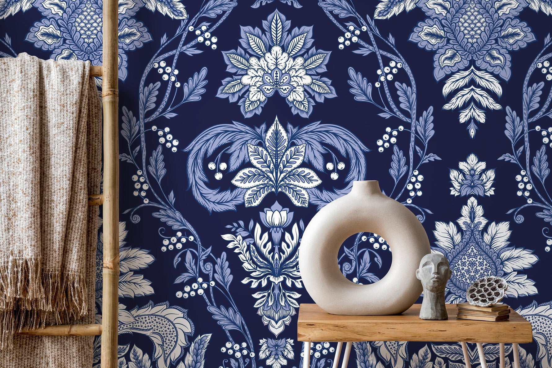 Blue Vintage Victorian Wallpaper / Peel and Stick Wallpaper Removable Wallpaper Home Decor Wall Art Wall Decor Room Decor - D223