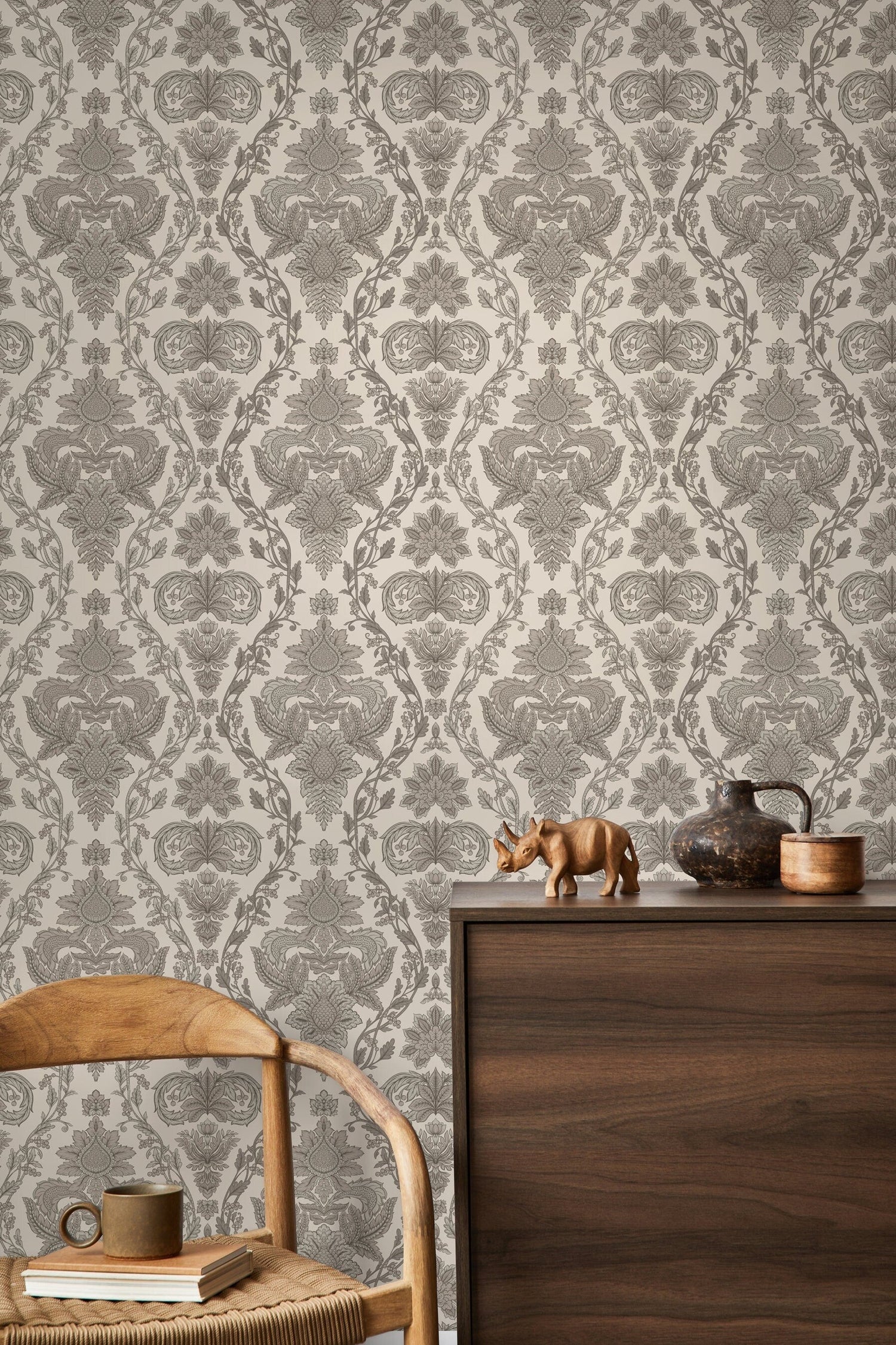 Beige Vintage Victorian Wallpaper / Peel and Stick Wallpaper Removable Wallpaper Home Decor Wall Art Wall Decor Room Decor - D226