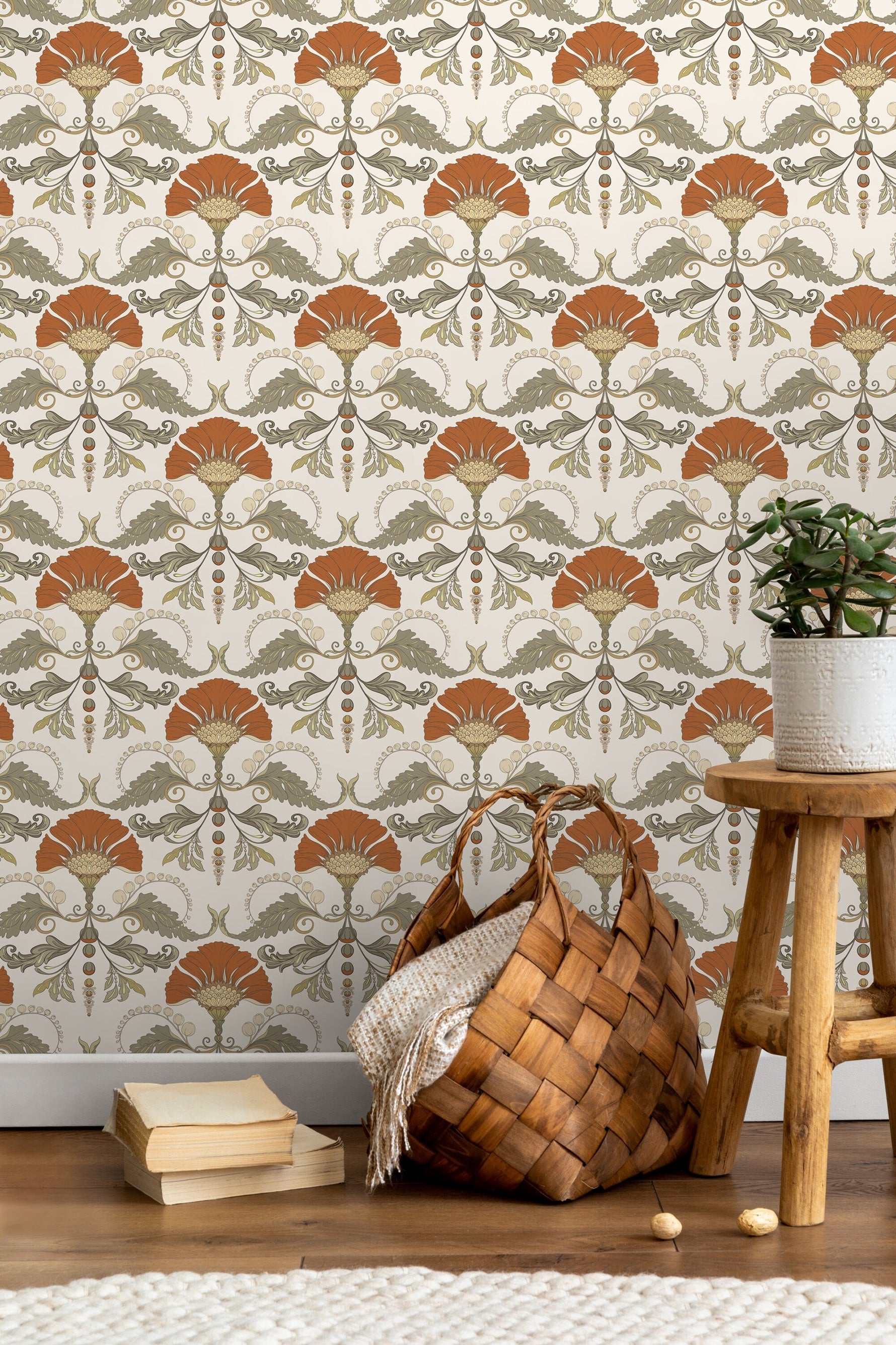 Vintage Flower Wallpaper / Peel and Stick Wallpaper Removable Wallpaper Home Decor Wall Art Wall Decor Room Decor - D241