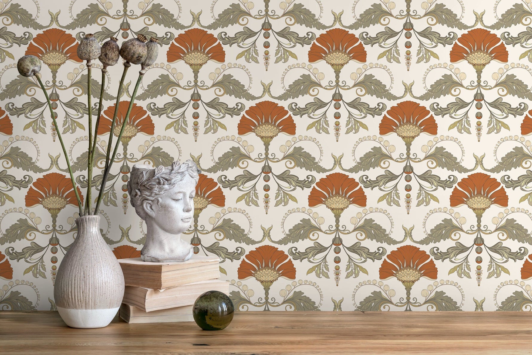 Vintage Flower Wallpaper / Peel and Stick Wallpaper Removable Wallpaper Home Decor Wall Art Wall Decor Room Decor - D241