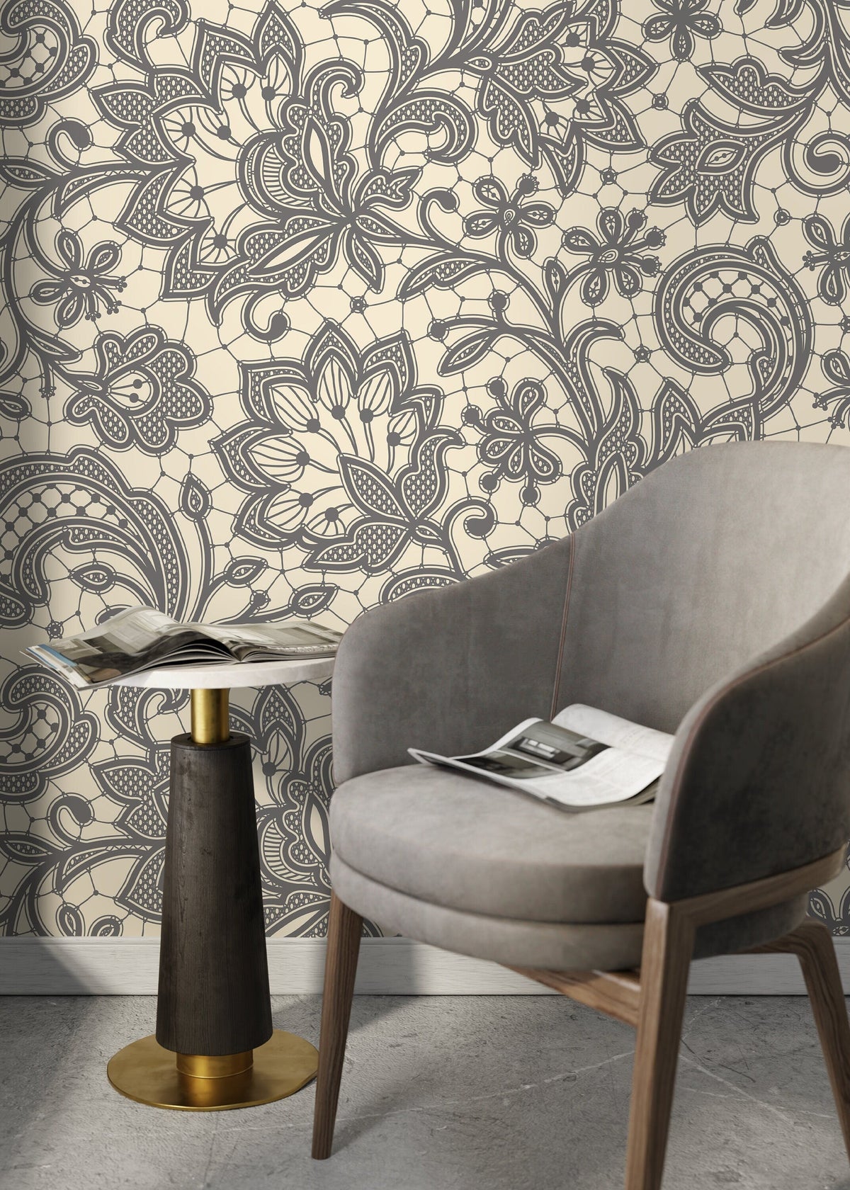 Vintage Ornamental Garden / Peel and Stick Wallpaper Removable Wallpaper Home Decor Wall Art Wall Decor Room Decor - D209