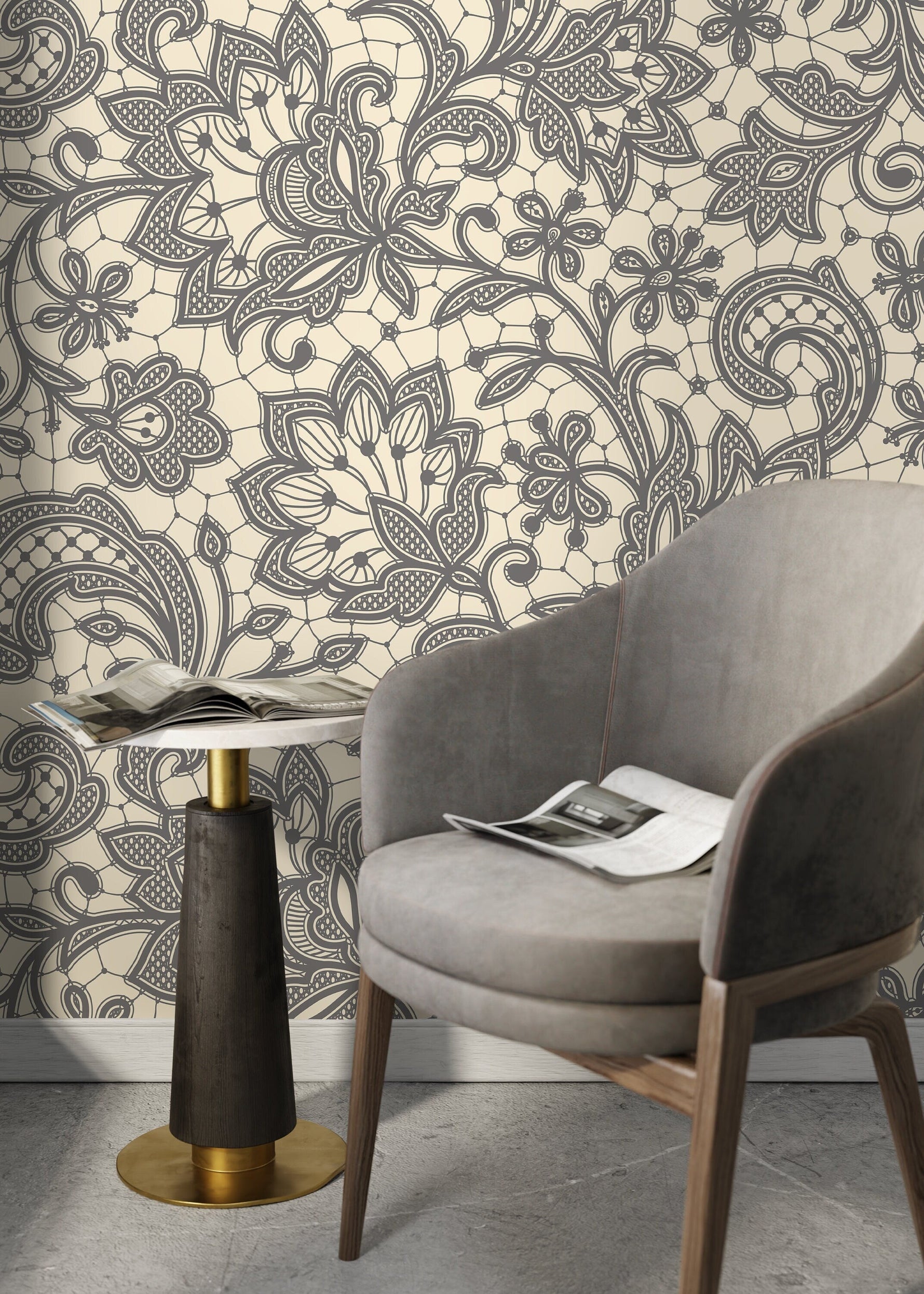Vintage Ornamental Garden / Peel and Stick Wallpaper Removable Wallpaper Home Decor Wall Art Wall Decor Room Decor - D209
