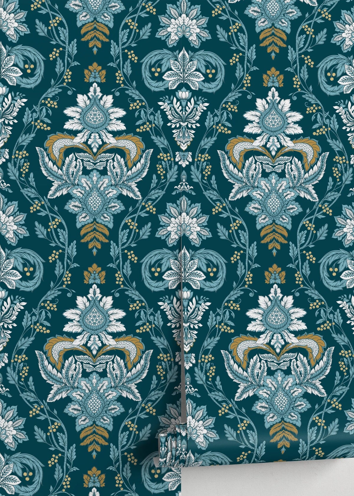 Aqua Vintage Victorian Wallpaper / Peel and Stick Wallpaper Removable Wallpaper Home Decor Wall Art Wall Decor Room Decor - D222