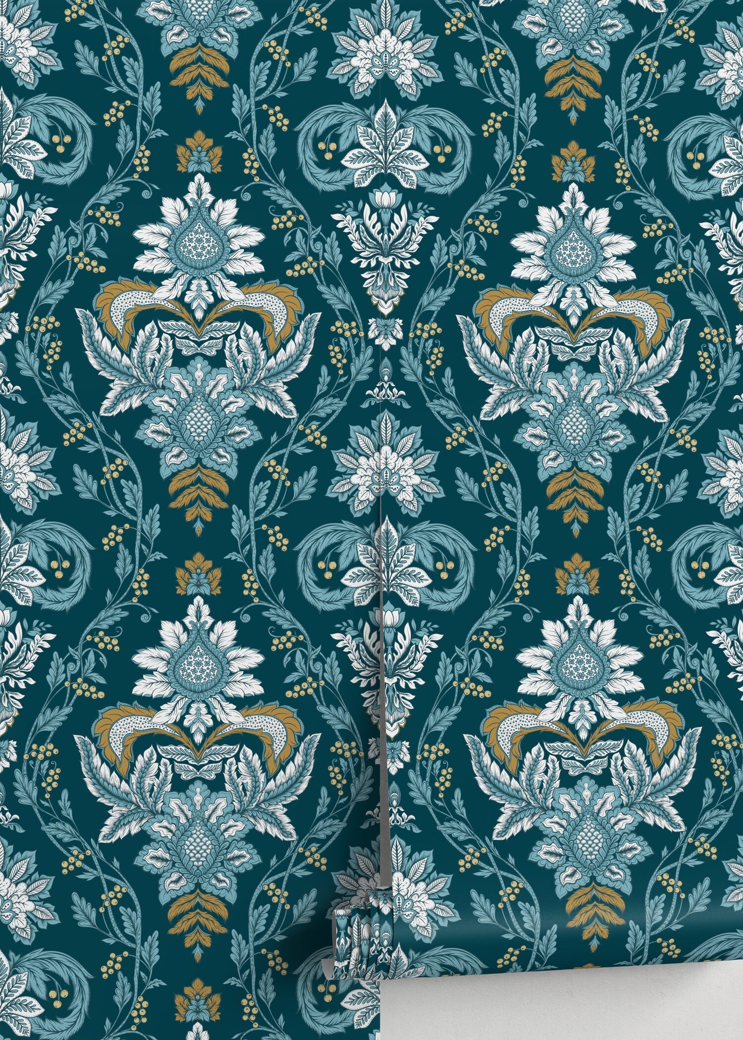 Aqua Vintage Victorian Wallpaper / Peel and Stick Wallpaper Removable Wallpaper Home Decor Wall Art Wall Decor Room Decor - D222