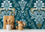 Aqua Vintage Victorian Wallpaper / Peel and Stick Wallpaper Removable Wallpaper Home Decor Wall Art Wall Decor Room Decor - D222