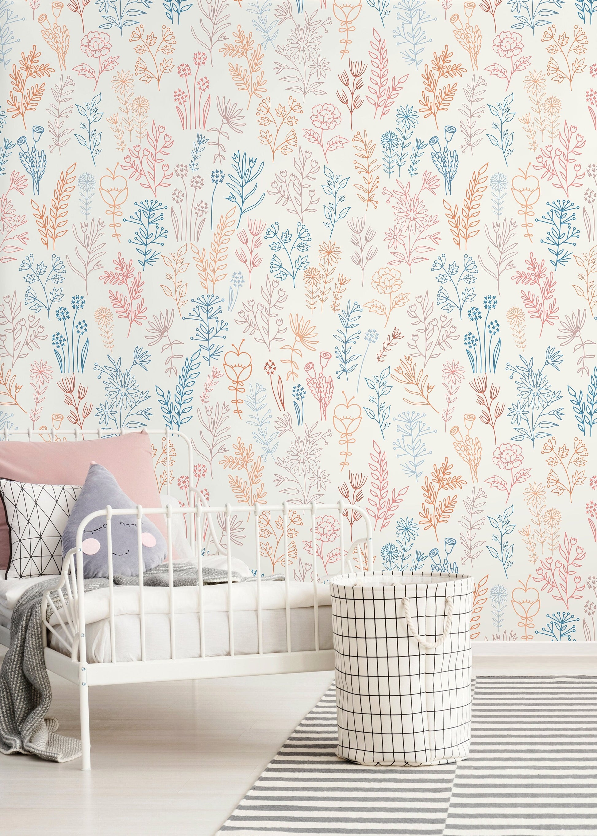 Cute Floral Wildflowers Wallpaper / Peel and Stick Wallpaper Removable Wallpaper Home Decor Wall Art Wall Decor Room Decor - D235