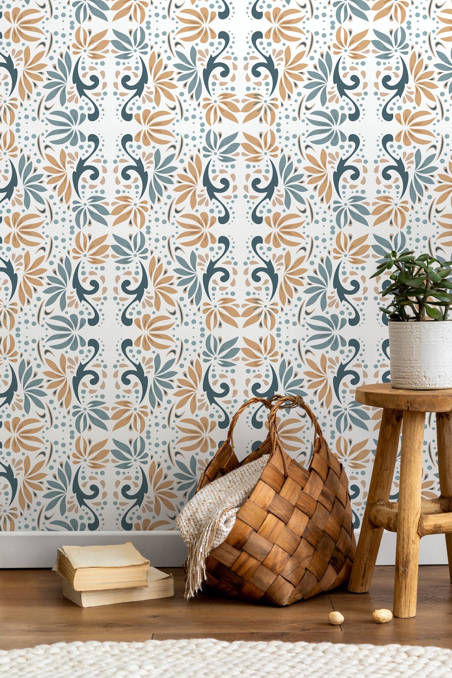Modern Floral Wallpaper / Peel and Stick Wallpaper Removable Wallpaper Home Decor Wall Art Wall Decor Room Decor - D250