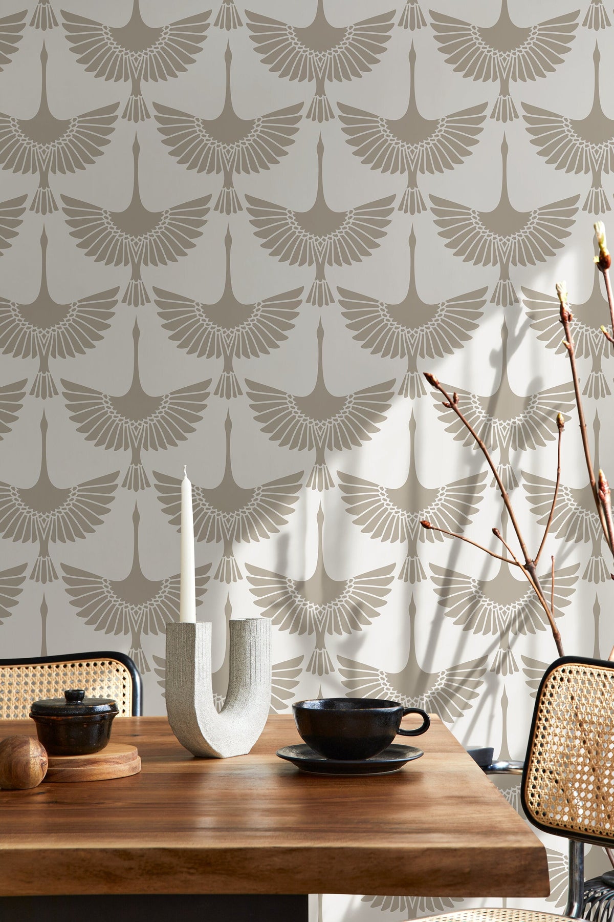 Neutral Swan Birds Wallpaper / Peel and Stick Wallpaper Removable Wallpaper Home Decor Wall Art Wall Decor Room Decor - D261