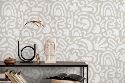 Neutral Matisse Style Wallpaper / Peel and Stick Wallpaper Removable Wallpaper Home Decor Wall Art Wall Decor Room Decor - D191