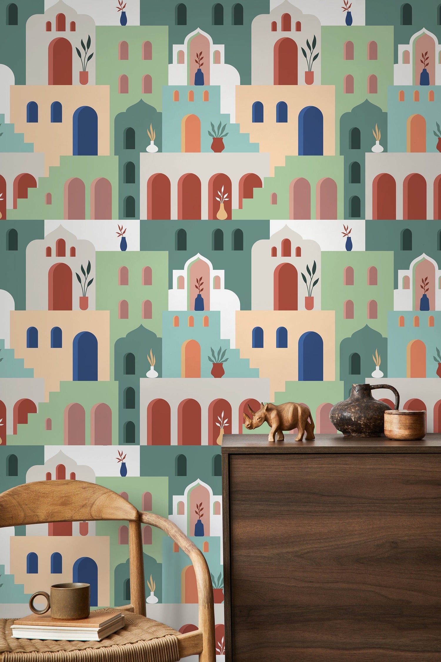 Aesthetic Marrocan Houses Wallpaper / Peel and Stick Wallpaper Removable Wallpaper Home Decor Wall Art Wall Decor Room Decor - D204