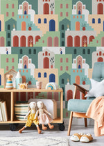 Aesthetic Marrocan Houses Wallpaper / Peel and Stick Wallpaper Removable Wallpaper Home Decor Wall Art Wall Decor Room Decor - D204