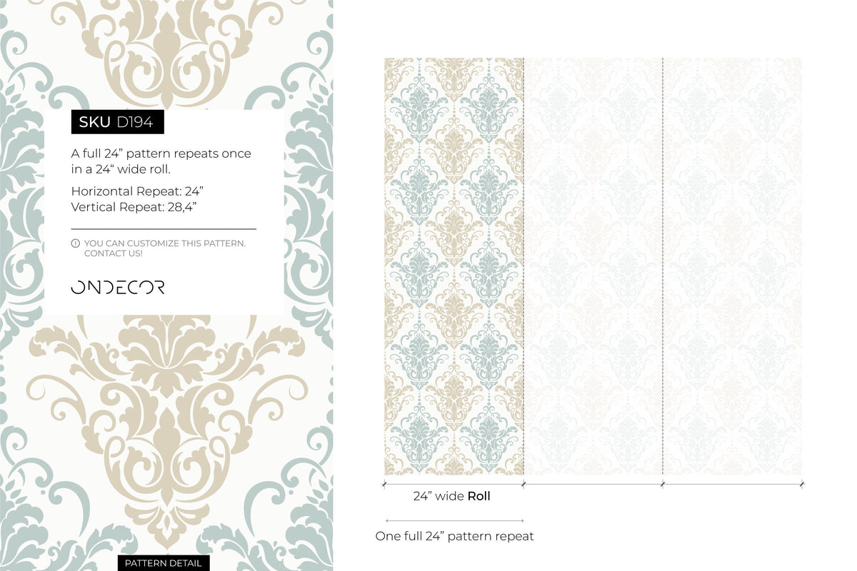 Light Vintage Damask Wallpaper / Peel and Stick Wallpaper Removable Wallpaper Home Decor Wall Art Wall Decor Room Decor - D194