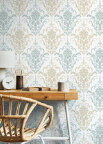 Light Vintage Damask Wallpaper / Peel and Stick Wallpaper Removable Wallpaper Home Decor Wall Art Wall Decor Room Decor - D194