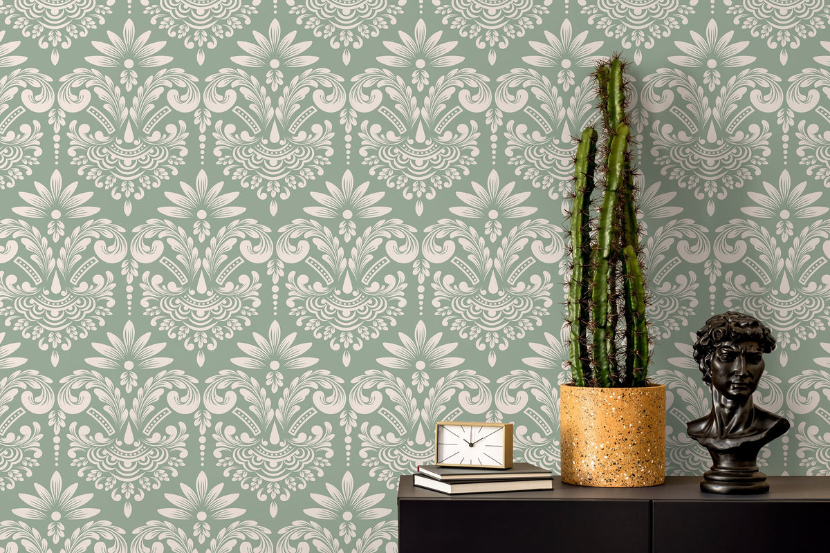 Mint Vintage Damask Wallpaper / Peel and Stick Wallpaper Removable Wallpaper Home Decor Wall Art Wall Decor Room Decor - D251