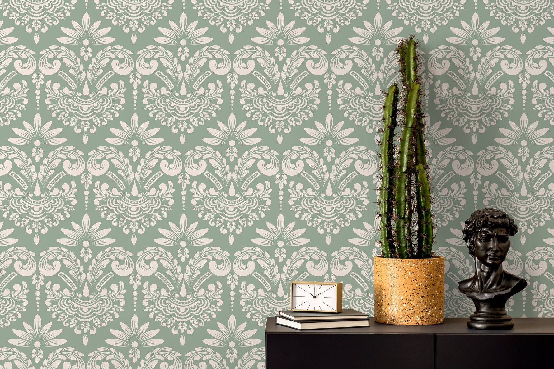 Mint Vintage Damask Wallpaper / Peel and Stick Wallpaper Removable Wallpaper Home Decor Wall Art Wall Decor Room Decor - D251