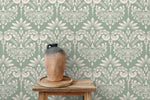 Mint Vintage Damask Wallpaper / Peel and Stick Wallpaper Removable Wallpaper Home Decor Wall Art Wall Decor Room Decor - D251