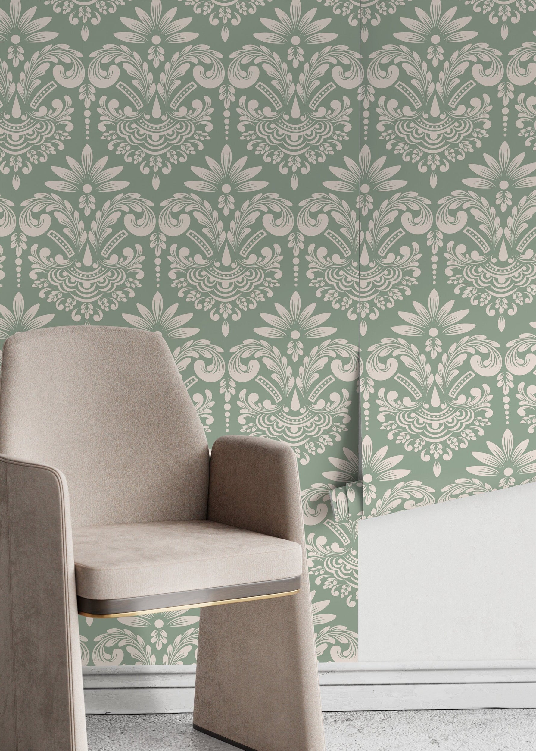 Mint Vintage Damask Wallpaper / Peel and Stick Wallpaper Removable Wallpaper Home Decor Wall Art Wall Decor Room Decor - D251