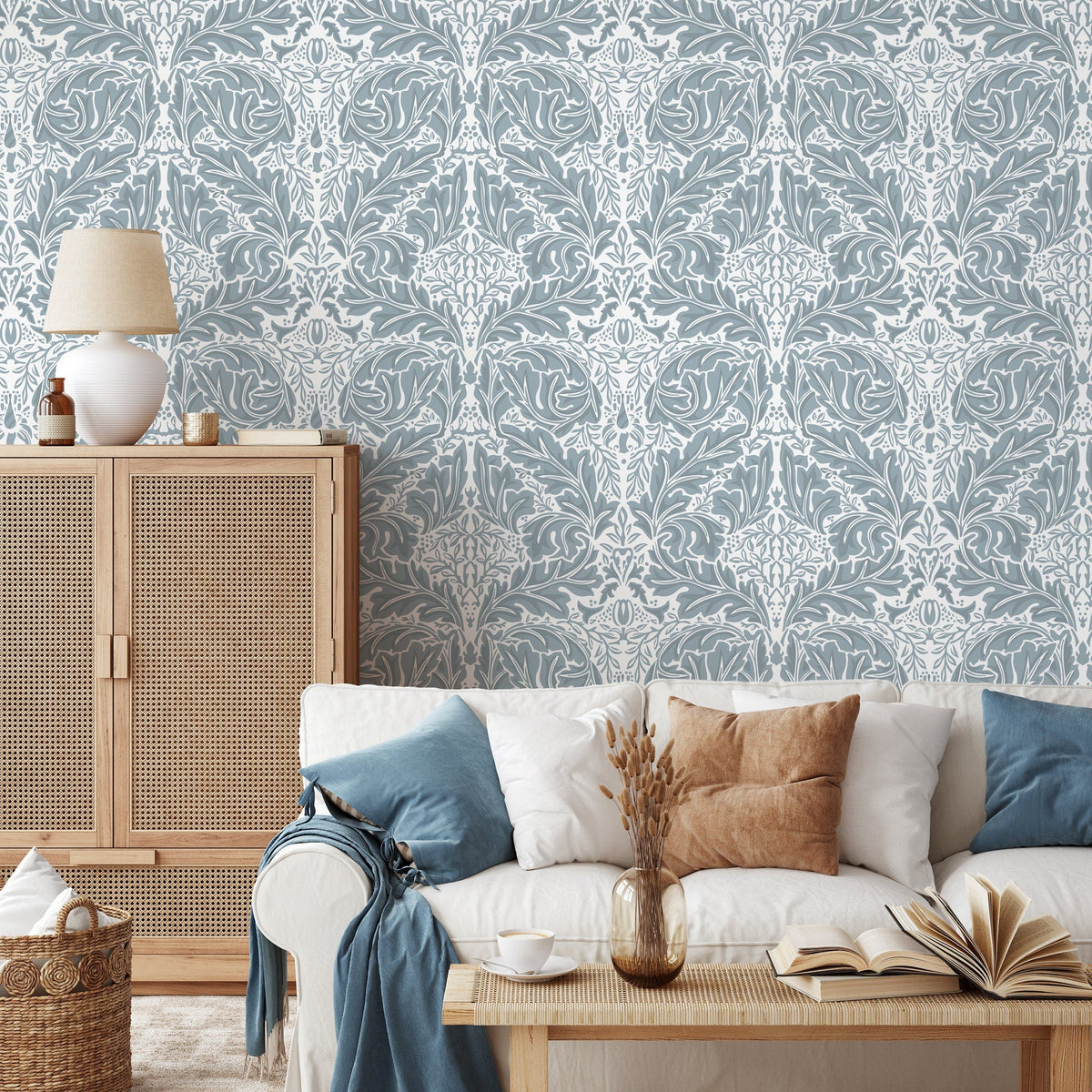 Light Blue Vintage Victorian Wallpaper / Peel and Stick Wallpaper Removable Wallpaper Home Decor Wall Art Wall Decor Room Decor - D268
