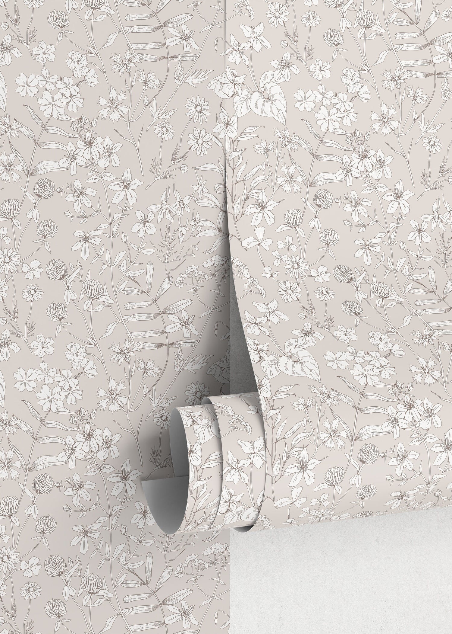 Beige Wildflowers Wallpaper / Peel and Stick Wallpaper Removable Wallpaper Home Decor Wall Art Wall Decor Room Decor - D308