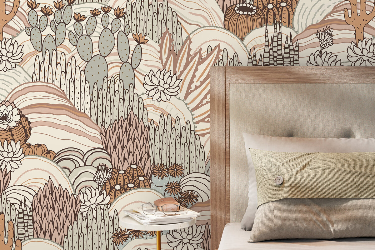 Boho Desert Landscape Wallpaper / Peel and Stick Wallpaper Removable Wallpaper Home Decor Wall Art Wall Decor Room Decor - D278