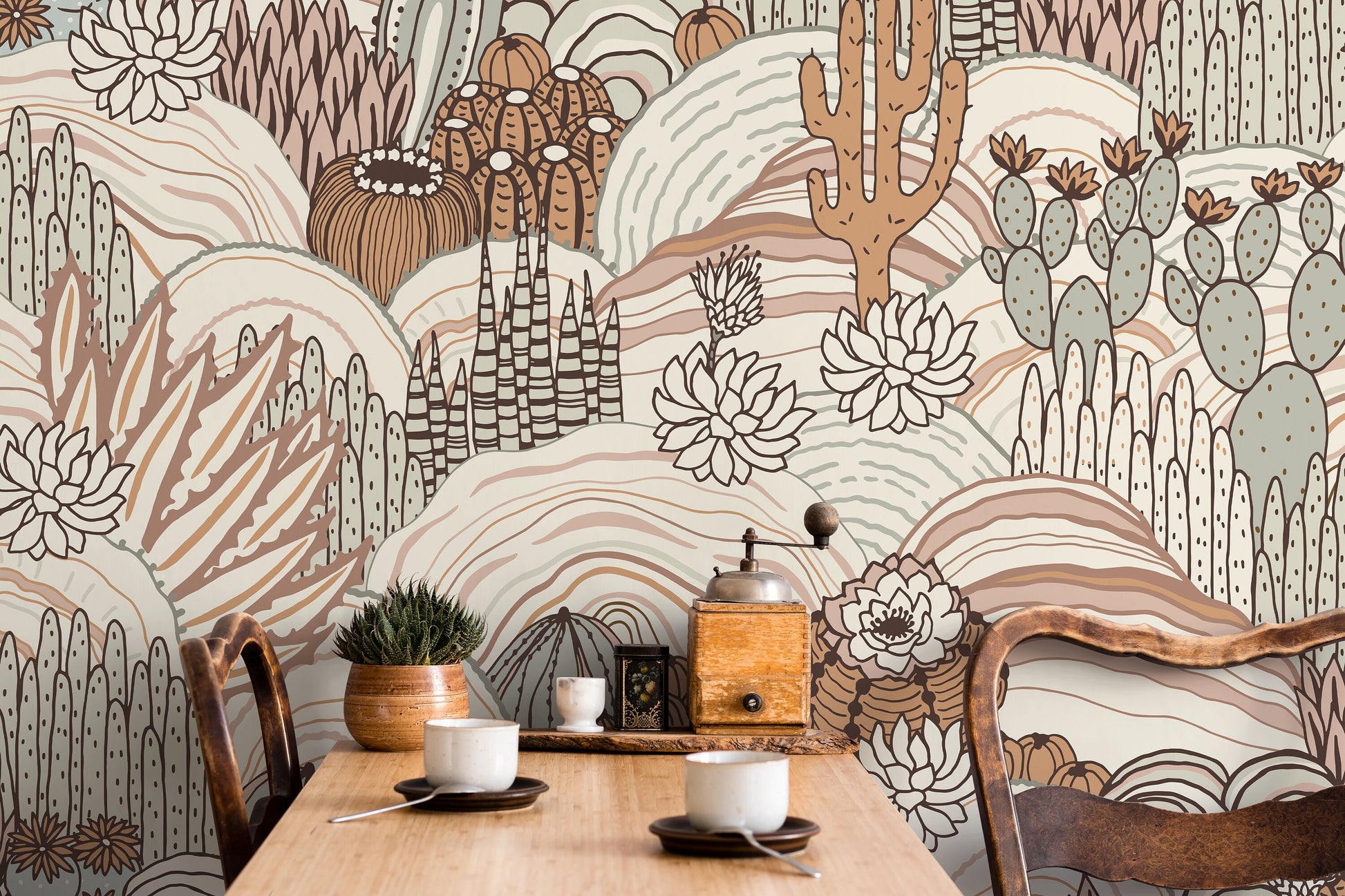 Boho Desert Landscape Wallpaper / Peel and Stick Wallpaper Removable Wallpaper Home Decor Wall Art Wall Decor Room Decor - D278