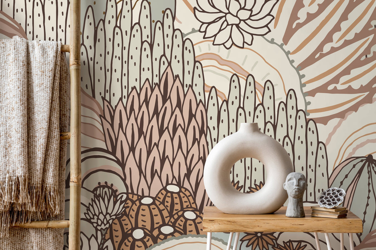 Boho Desert Landscape Wallpaper / Peel and Stick Wallpaper Removable Wallpaper Home Decor Wall Art Wall Decor Room Decor - D278