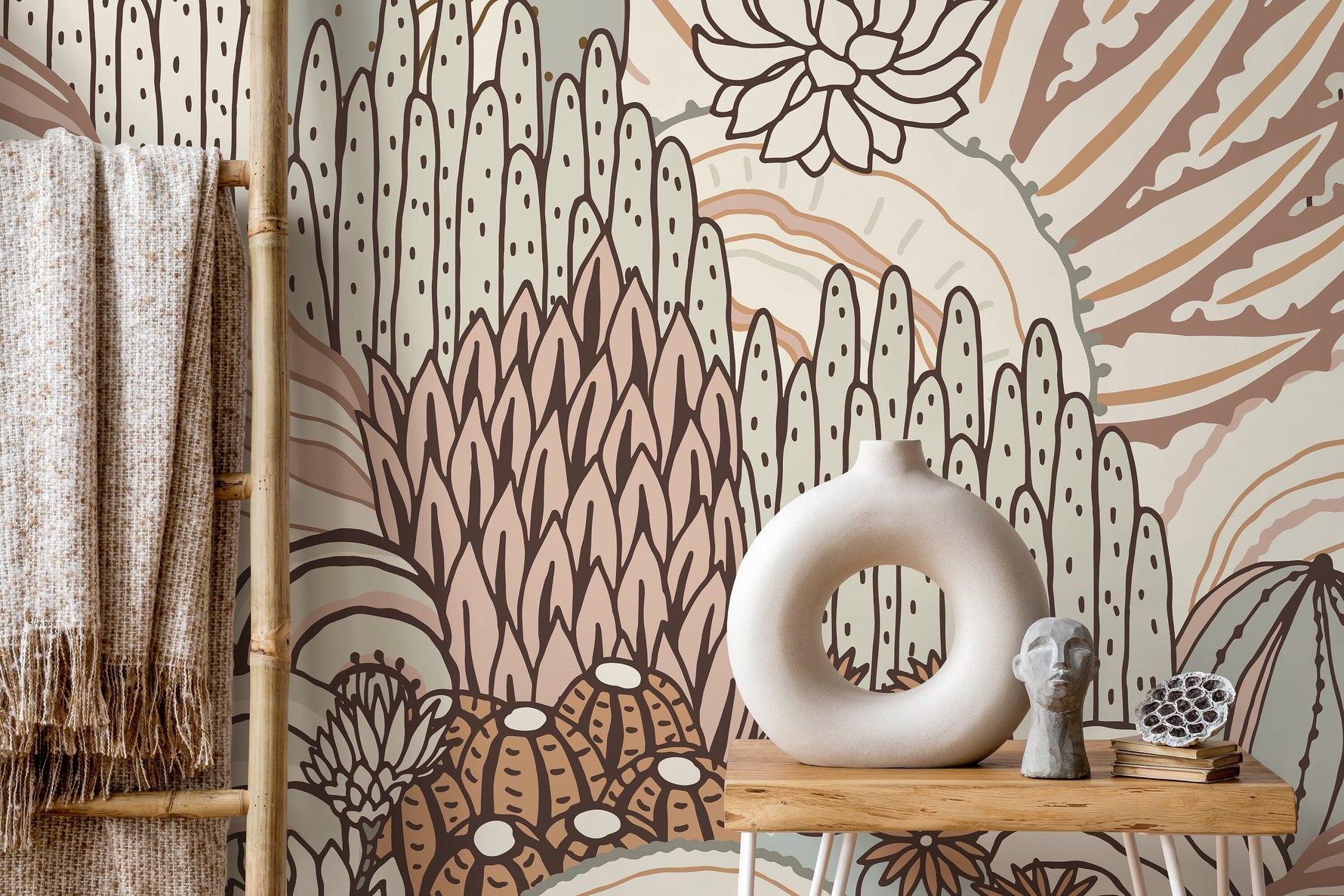 Boho Desert Landscape Wallpaper / Peel and Stick Wallpaper Removable Wallpaper Home Decor Wall Art Wall Decor Room Decor - D278