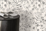 Black and White Wildflowers Wallpaper / Peel and Stick Wallpaper Removable Wallpaper Home Decor Wall Art Wall Decor Room Decor - D306
