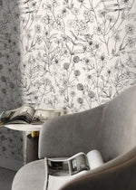 Black and White Wildflowers Wallpaper / Peel and Stick Wallpaper Removable Wallpaper Home Decor Wall Art Wall Decor Room Decor - D306