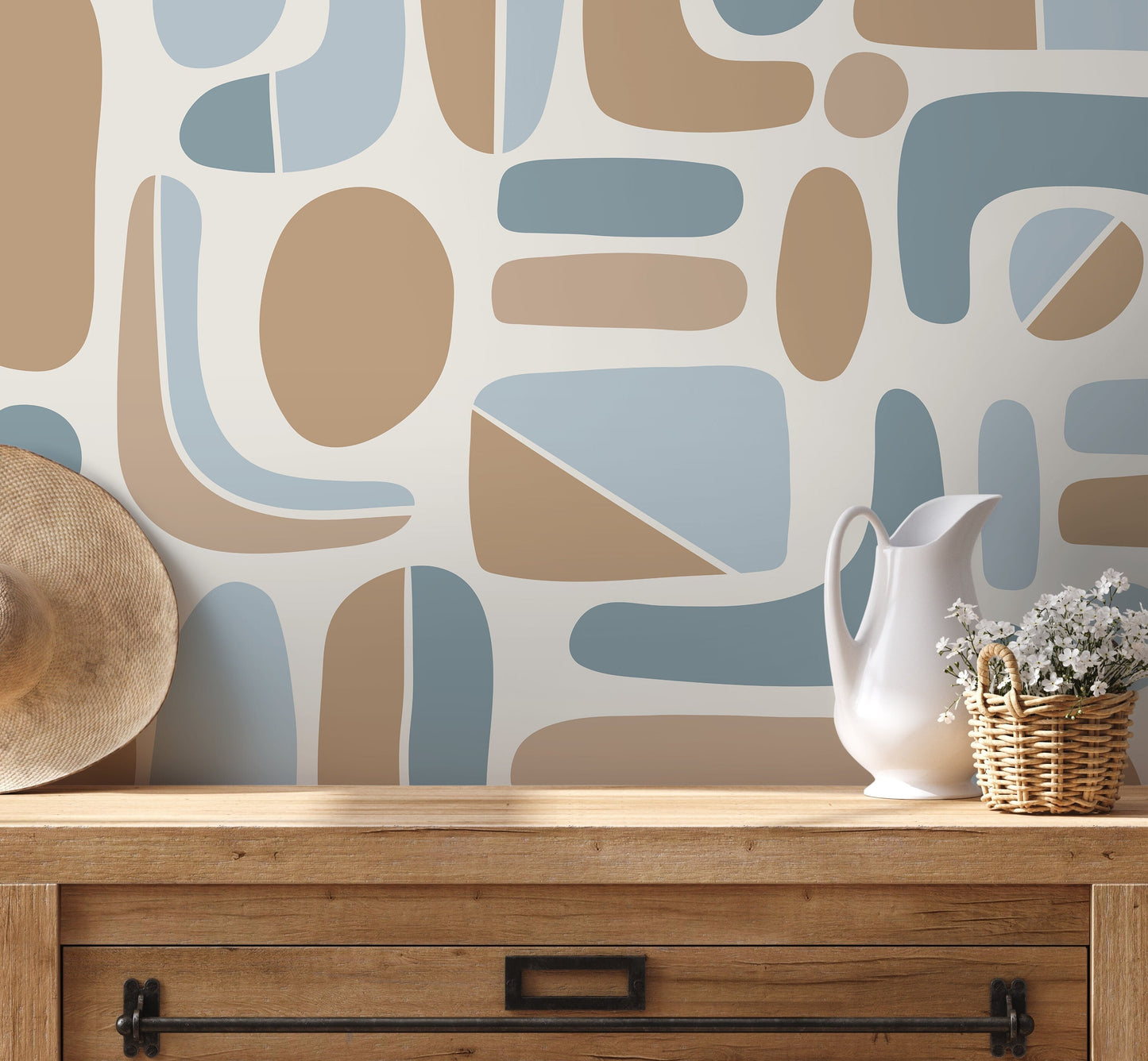Light Blue Abstract Shapes Wallpaper / Peel and Stick Wallpaper Removable Wallpaper Home Decor Wall Art Wall Decor Room Decor - D304