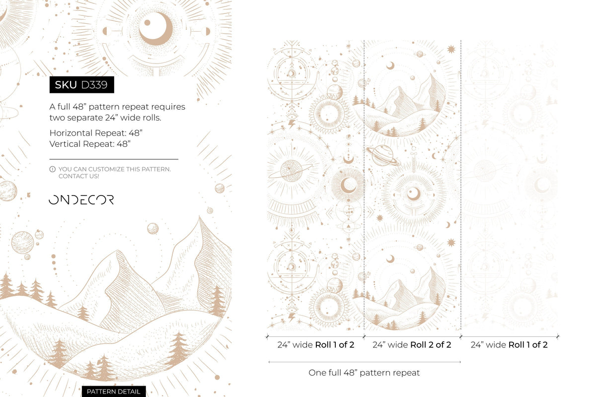 Aesthetic Celestial Mountains Wallpaper / Peel and Stick Wallpaper Removable Wallpaper Home Decor Wall Art Wall Decor Room Decor - D339