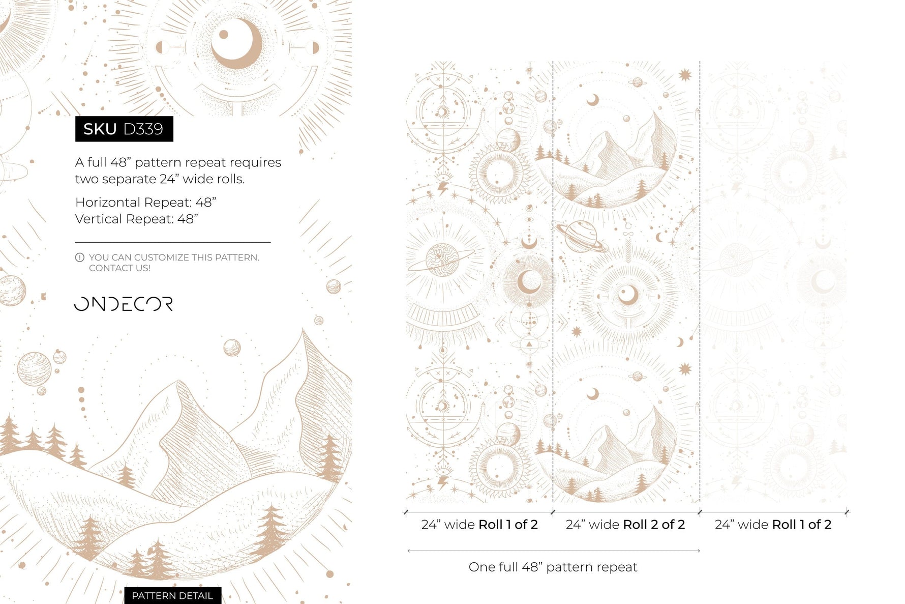 Aesthetic Celestial Mountains Wallpaper / Peel and Stick Wallpaper Removable Wallpaper Home Decor Wall Art Wall Decor Room Decor - D339