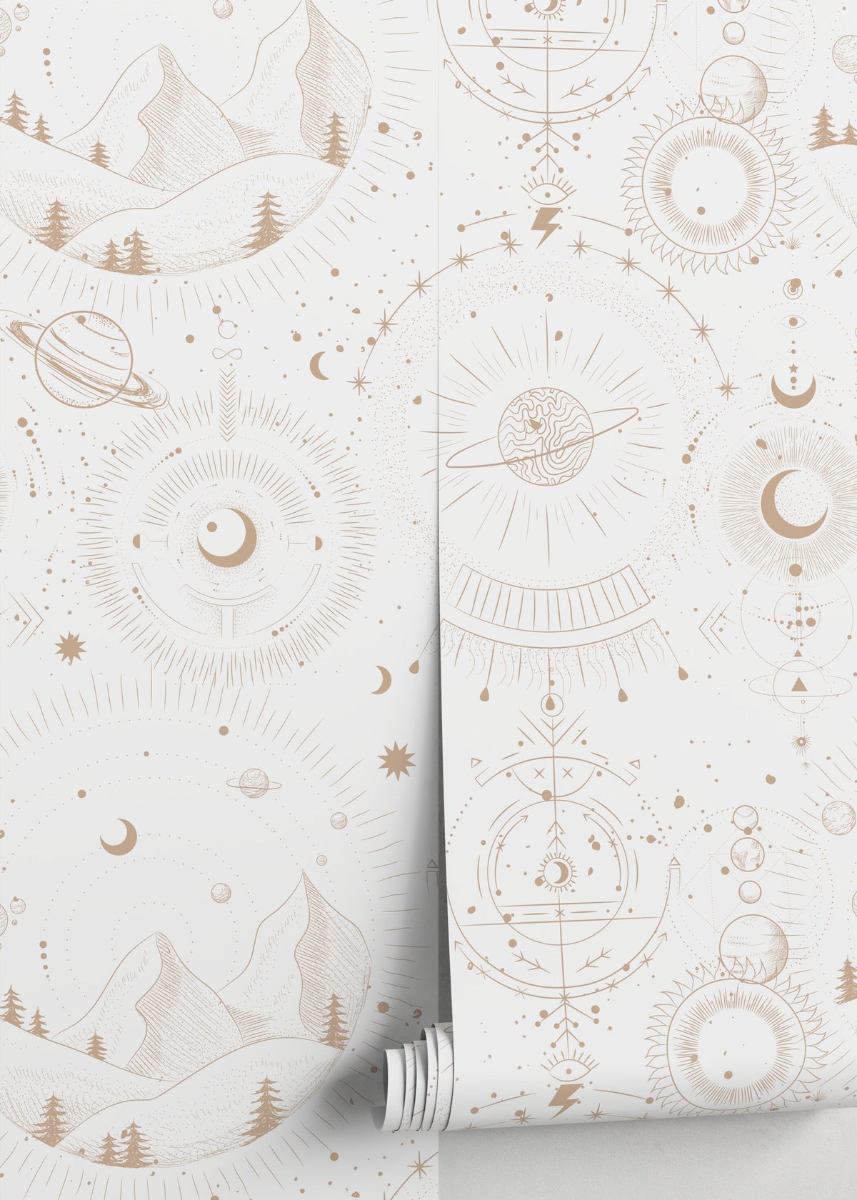 Aesthetic Celestial Mountains Wallpaper / Peel and Stick Wallpaper Removable Wallpaper Home Decor Wall Art Wall Decor Room Decor - D339