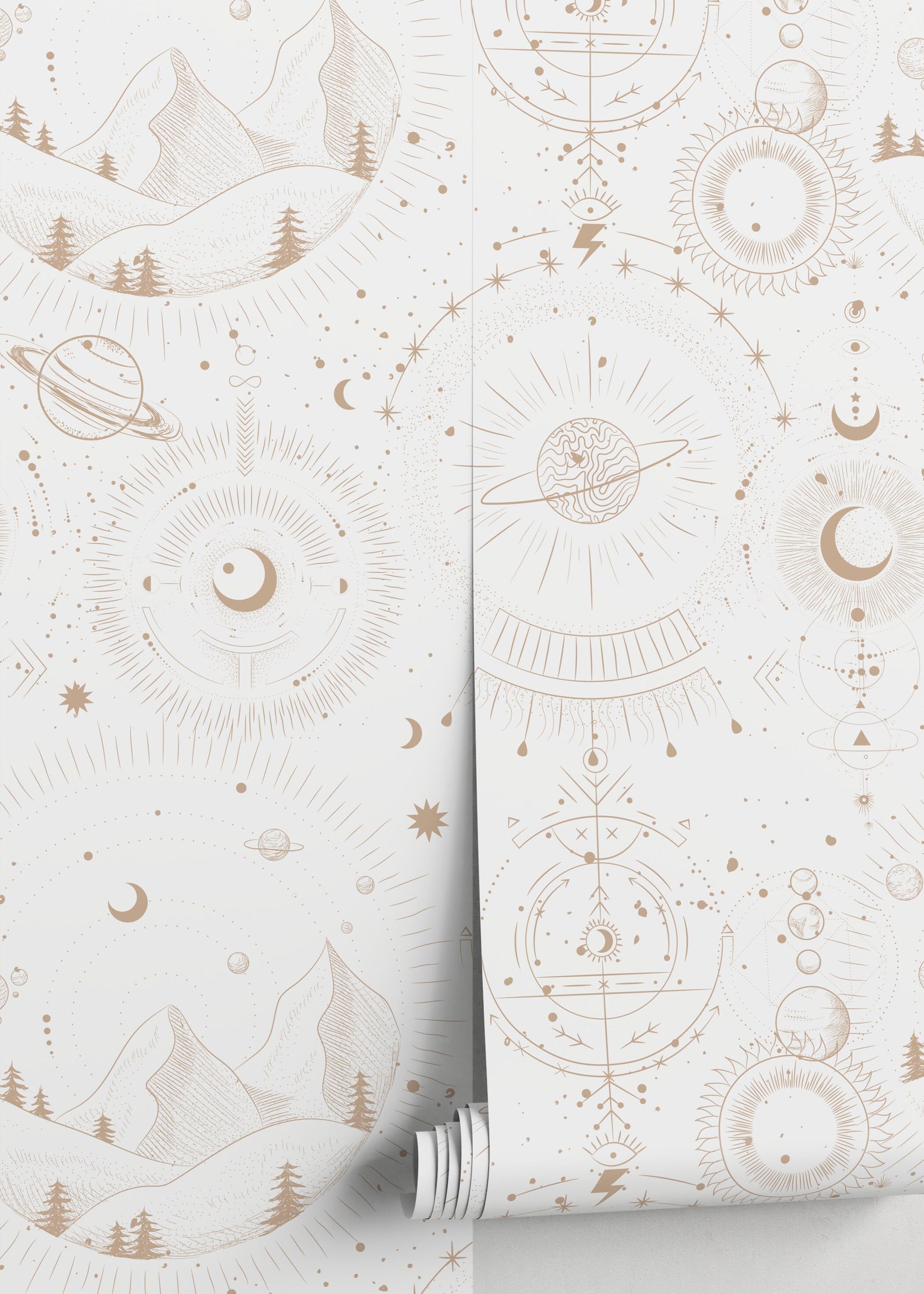 Aesthetic Celestial Mountains Wallpaper / Peel and Stick Wallpaper Removable Wallpaper Home Decor Wall Art Wall Decor Room Decor - D339