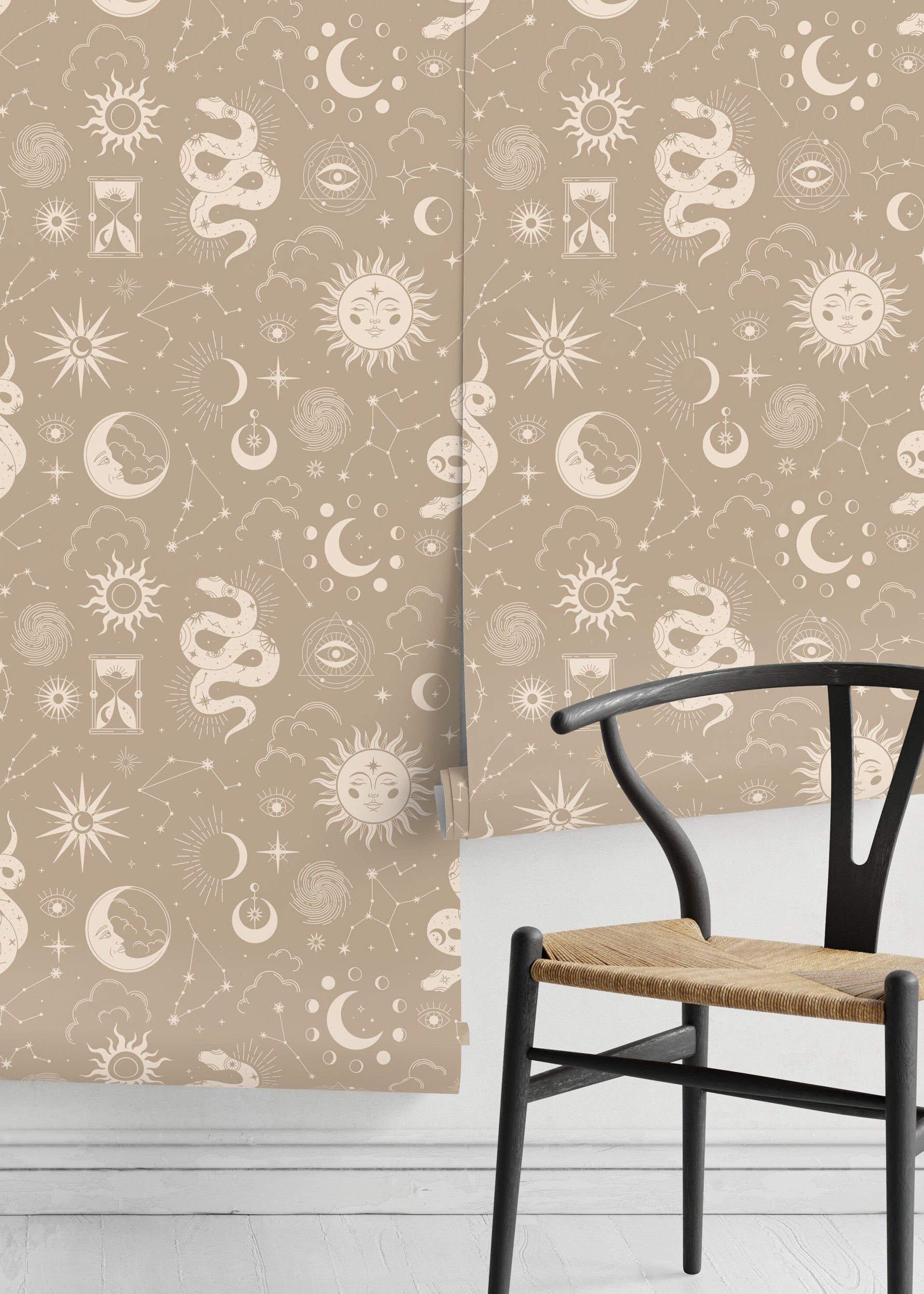 Beige Whimsical Wallpaper / Peel and Stick Wallpaper Removable Wallpaper Home Decor Wall Art Wall Decor Room Decor - D344