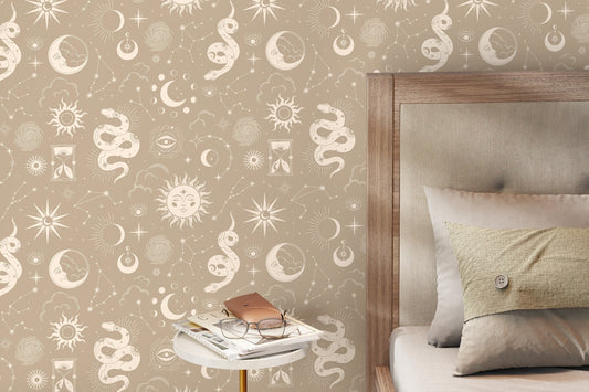 Beige Whimsical Wallpaper / Peel and Stick Wallpaper Removable Wallpaper Home Decor Wall Art Wall Decor Room Decor - D344