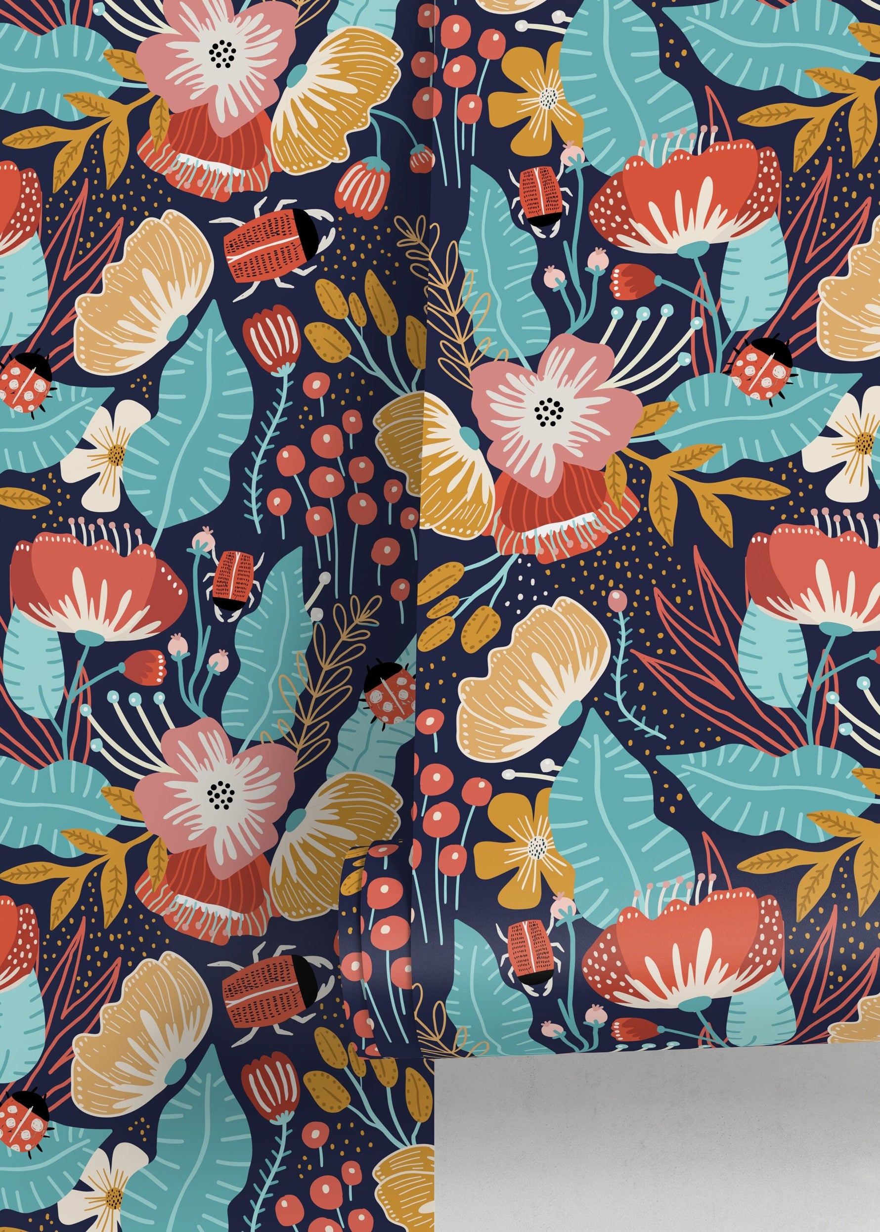 Colorful Floral Garden Wallpaper / Peel and Stick Wallpaper Removable Wallpaper Home Decor Wall Art Wall Decor Room Decor - D311
