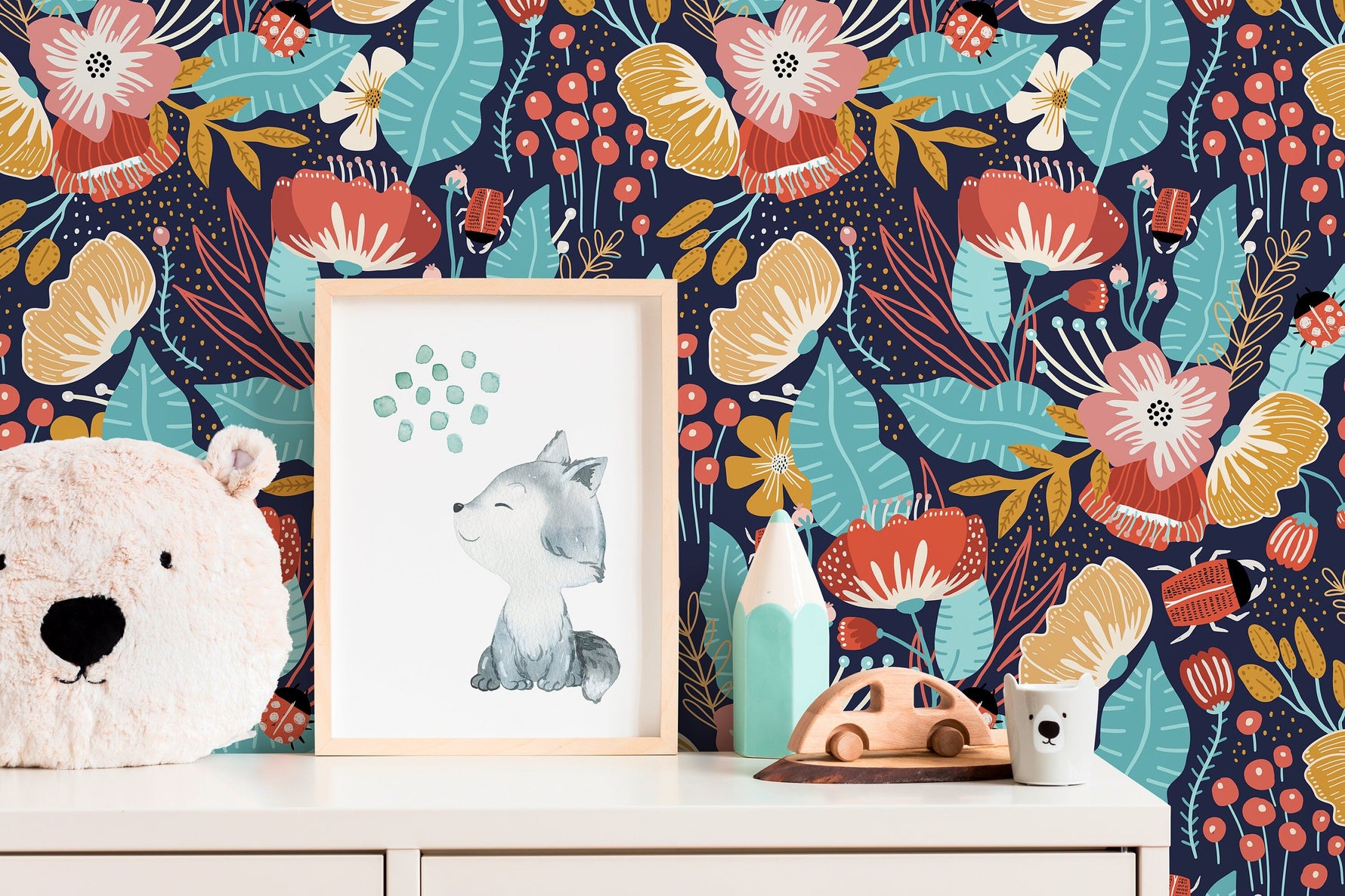 Colorful Floral Garden Wallpaper / Peel and Stick Wallpaper Removable Wallpaper Home Decor Wall Art Wall Decor Room Decor - D311