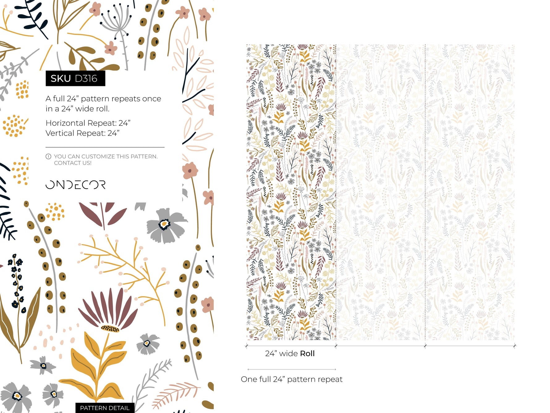 Boho Wildflowers Wallpaper / Peel and Stick Wallpaper Removable Wallpaper Home Decor Wall Art Wall Decor Room Decor - D316