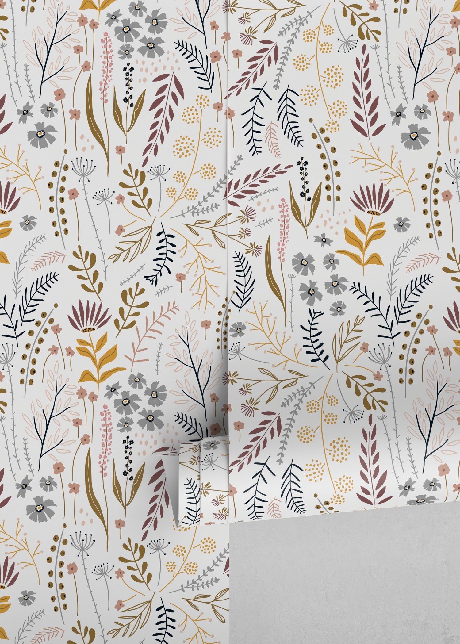 Boho Wildflowers Wallpaper / Peel and Stick Wallpaper Removable Wallpaper Home Decor Wall Art Wall Decor Room Decor - D316