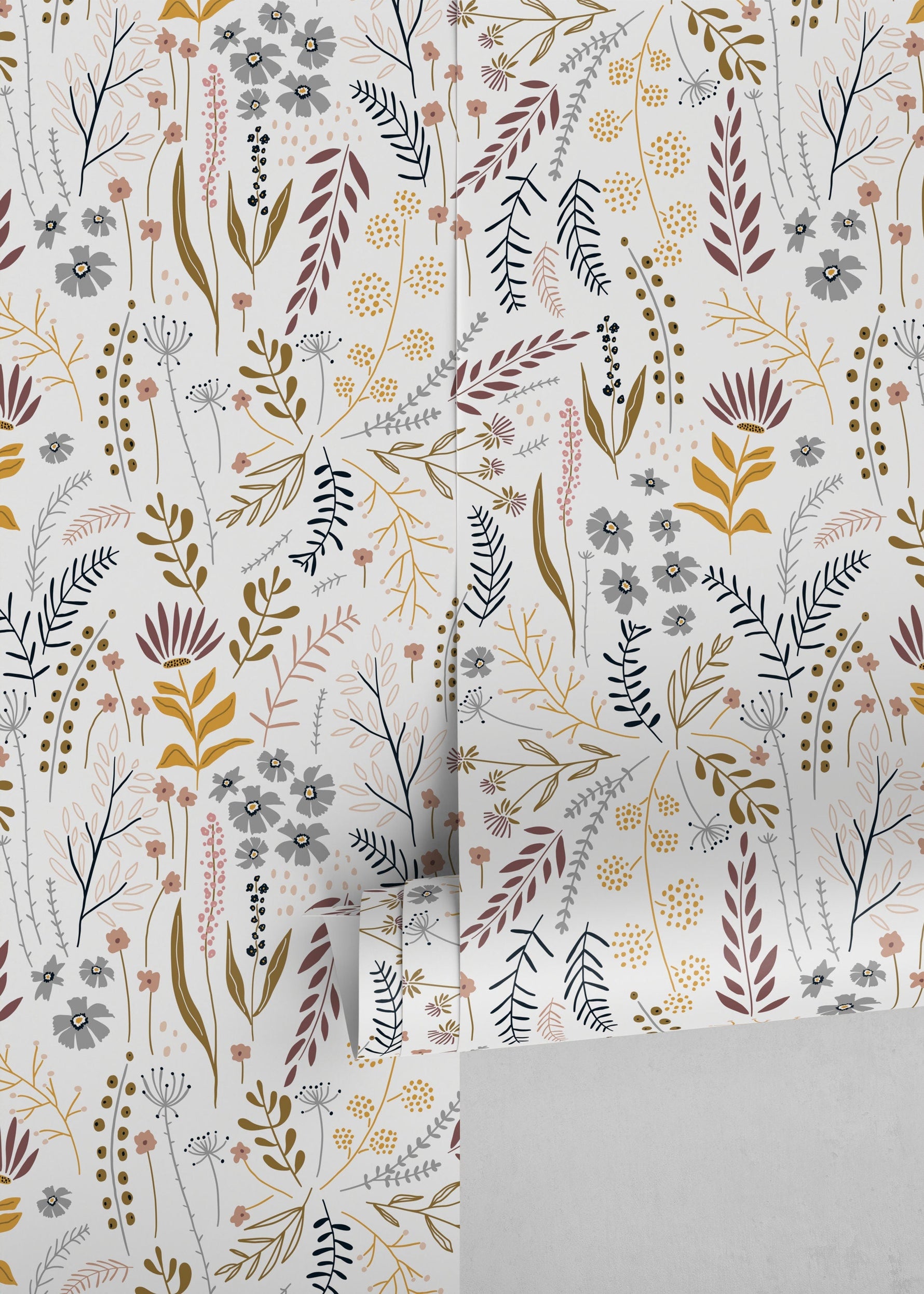 Boho Wildflowers Wallpaper / Peel and Stick Wallpaper Removable Wallpaper Home Decor Wall Art Wall Decor Room Decor - D316