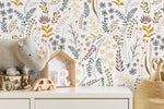 Boho Wildflowers Wallpaper / Peel and Stick Wallpaper Removable Wallpaper Home Decor Wall Art Wall Decor Room Decor - D316