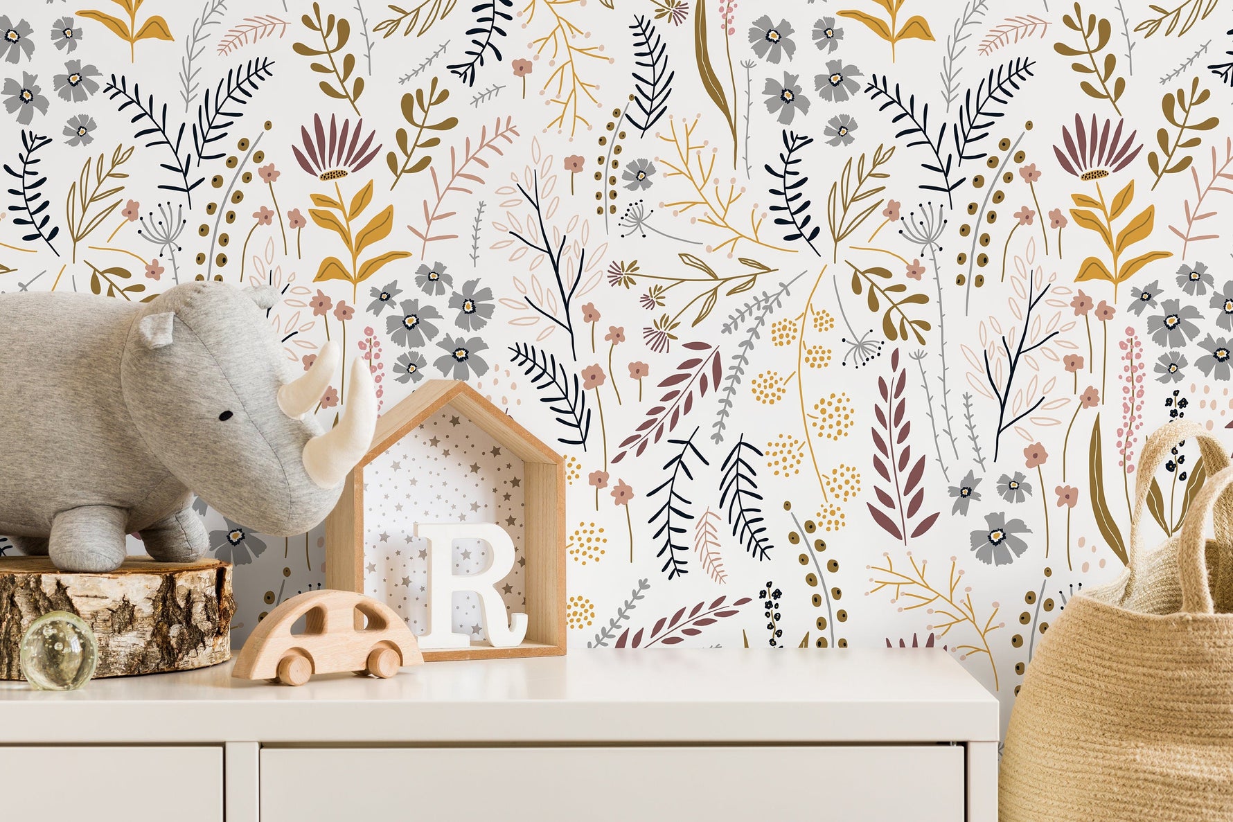 Boho Wildflowers Wallpaper / Peel and Stick Wallpaper Removable Wallpaper Home Decor Wall Art Wall Decor Room Decor - D316