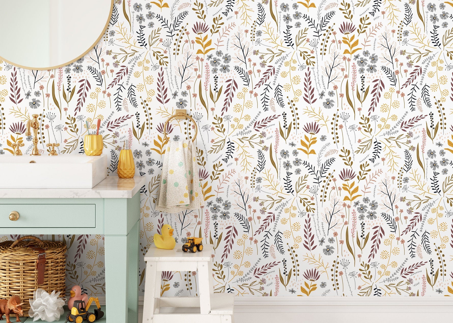 Boho Wildflowers Wallpaper / Peel and Stick Wallpaper Removable Wallpaper Home Decor Wall Art Wall Decor Room Decor - D316