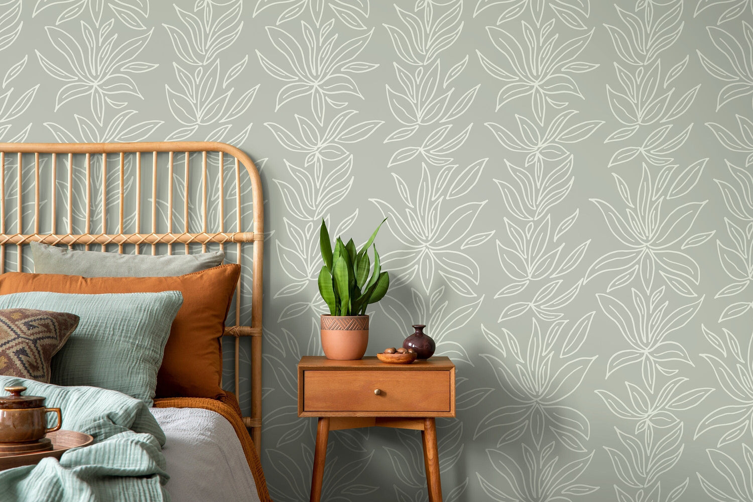 Minimalist Abstract Floral Wallpaper / Peel and Stick Wallpaper Removable Wallpaper Home Decor Wall Art Wall Decor Room Decor - D329