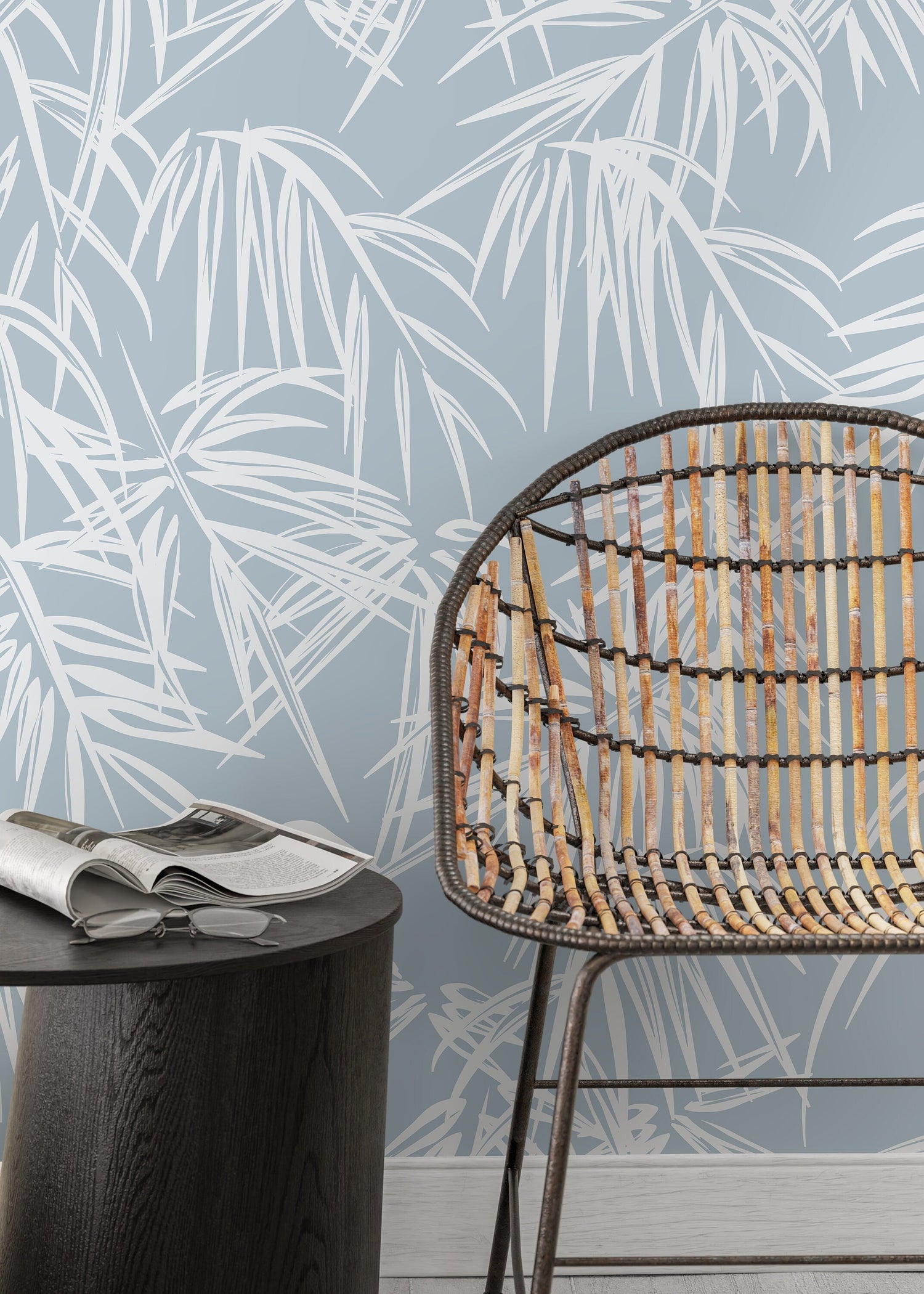 Light Blue Tropical Wallpaper / Peel and Stick Wallpaper Removable Wallpaper Home Decor Wall Art Wall Decor Room Decor - D334