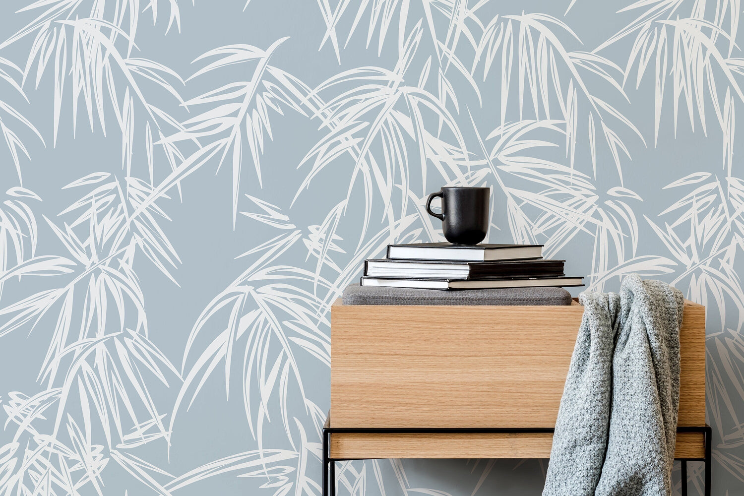 Light Blue Tropical Wallpaper / Peel and Stick Wallpaper Removable Wallpaper Home Decor Wall Art Wall Decor Room Decor - D334