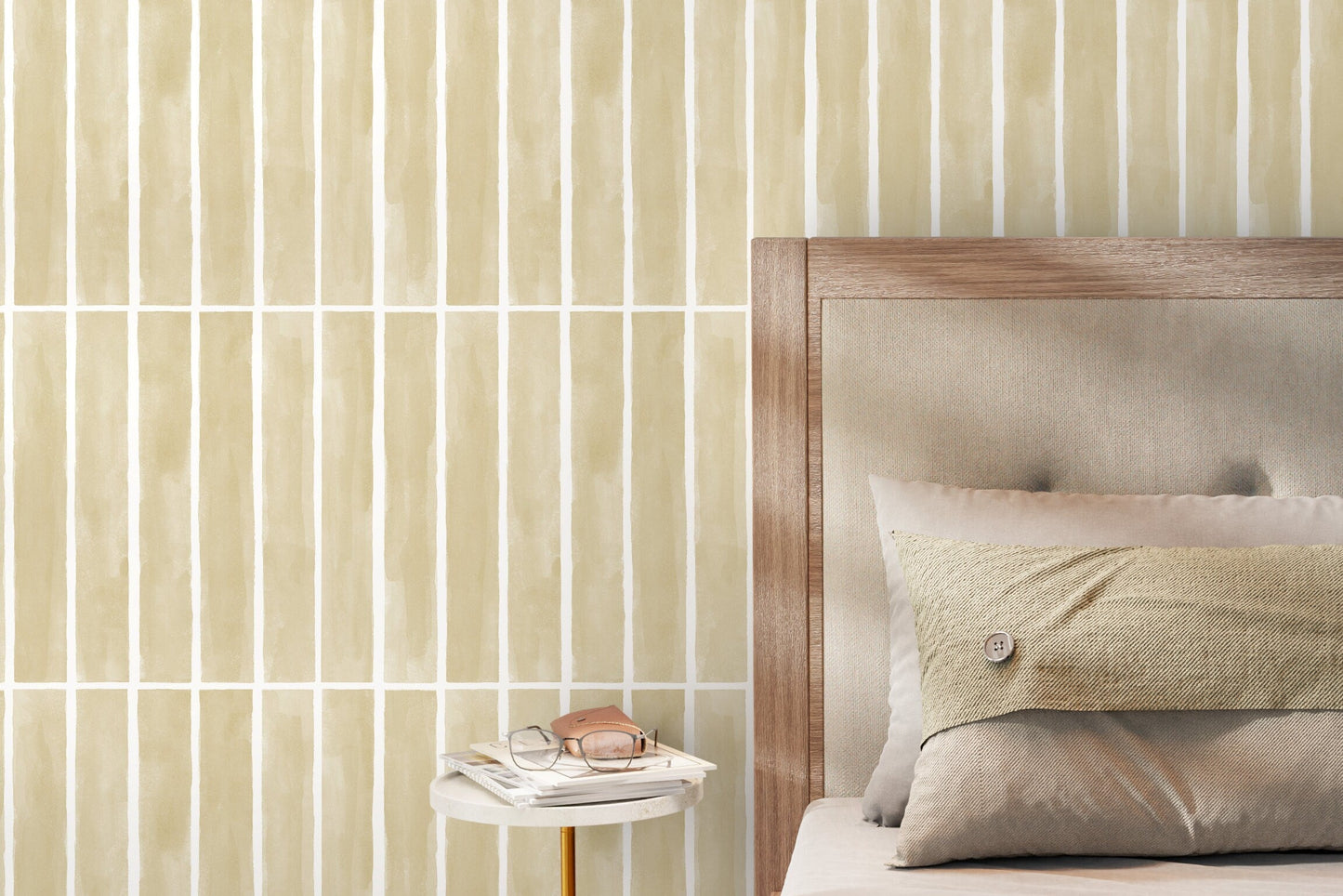 Yellow Modern Striped Wallpaper / Peel and Stick Wallpaper Removable Wallpaper Home Decor Wall Art Wall Decor Room Decor - D324